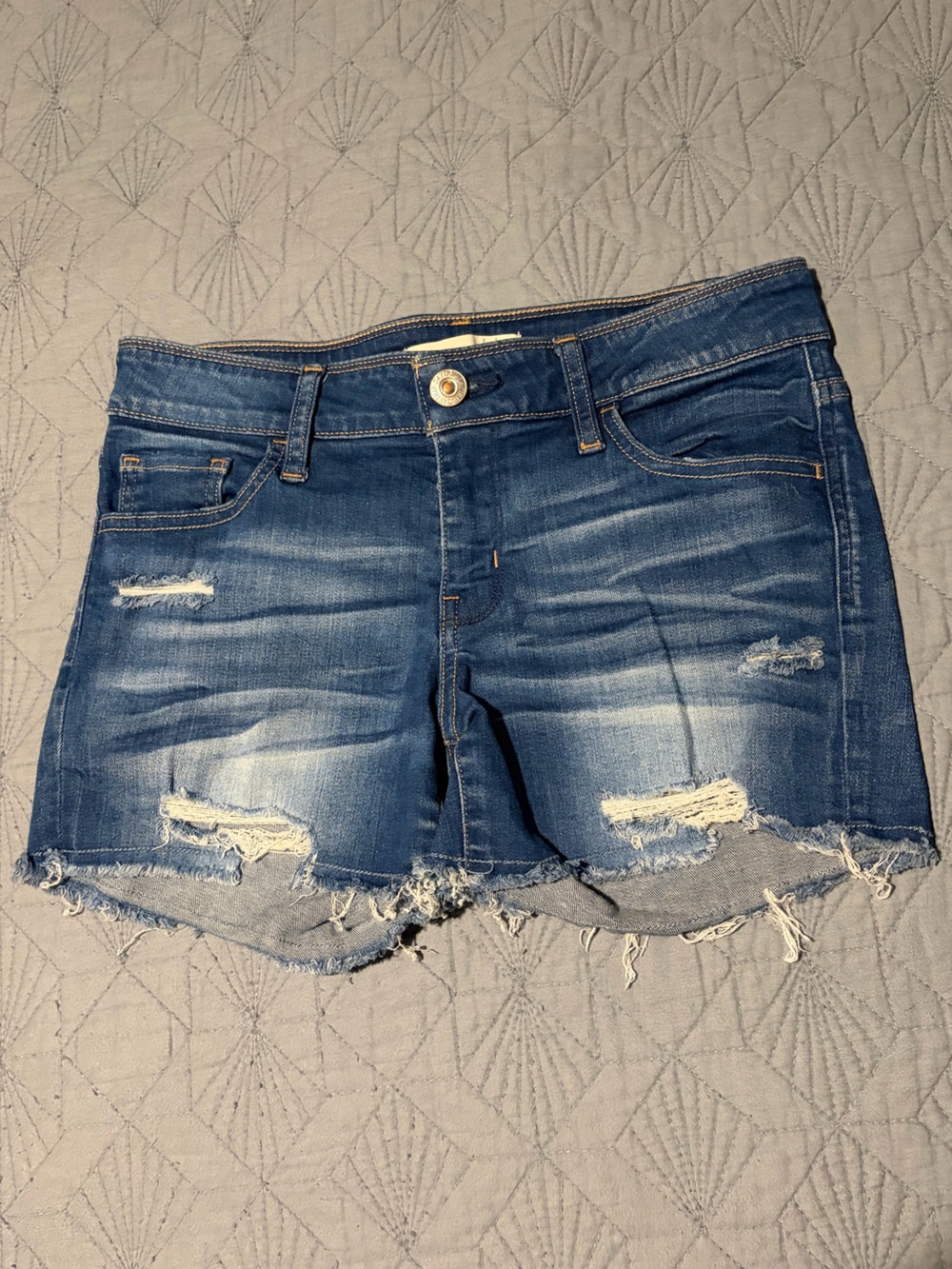 Daytrip Distressed Denim Cutoff Shorts - Blue